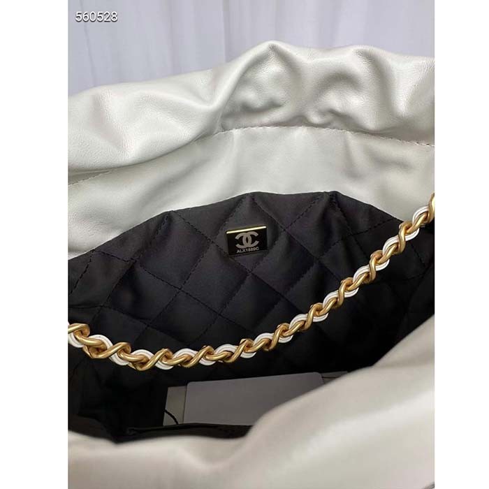 Chanel Women CC 22 Mini Handbag Shiny Calfskin White Black