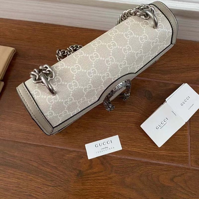 Gucci Women Dionysus Small GG Bag Beige White GG Supreme Canvas