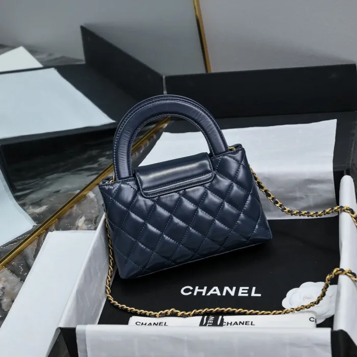 Chanel Women CC Mini Kelly Shopping Bag Shiny Aged Calfskin-Navy