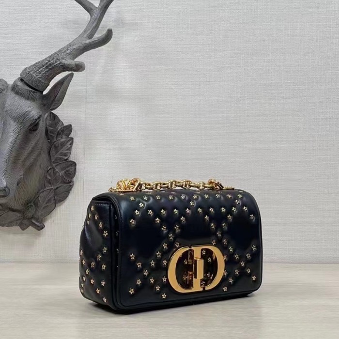 Dior Women CD Medium Dior Caro Bag Black Lucky Star Cannage Lambskin