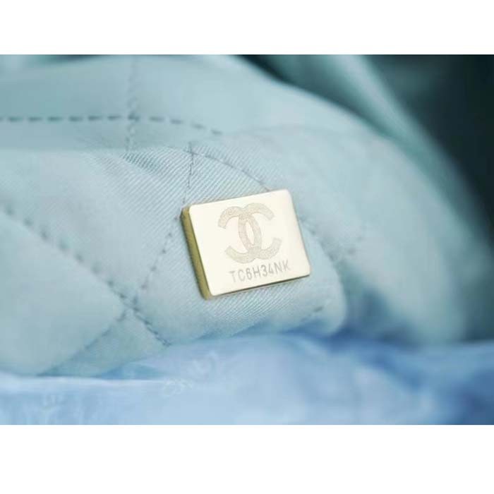 Chanel Women CC 22 Handbag Shiny Calfskin & Gold-Tone Metal Light Blue