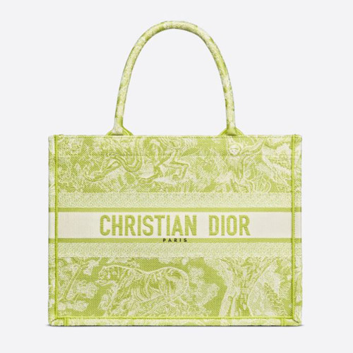 Dior Women Small Dior Book Tote Lime Toile De Jouy Reverse Embroidery