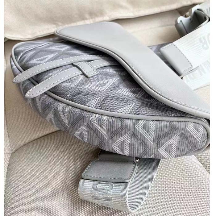 Dior Unisex CD Saddle Bag Dior Gray CD Diamond Canvas Smooth Calfskin