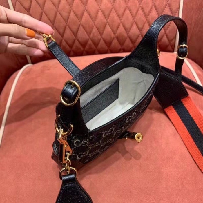Gucci Women Jackie 1961 Mini Shoulder Bag Black Ivory GG Denim Jacquard