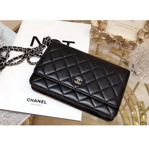 Chanel Women Classic Wallet On Chain Lambskin Leather-Black