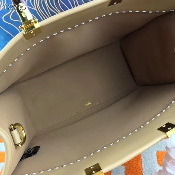 Fendi FF Women Sunshine Medium Beige Leather Elaphe Shopper