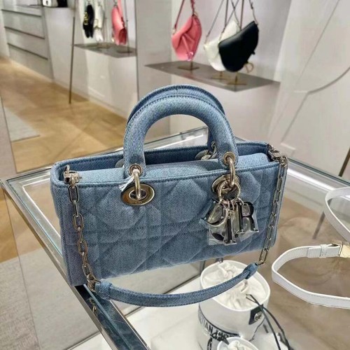Dior Women CD Medium Lady D-Joy Bag Blue Cannage Denim