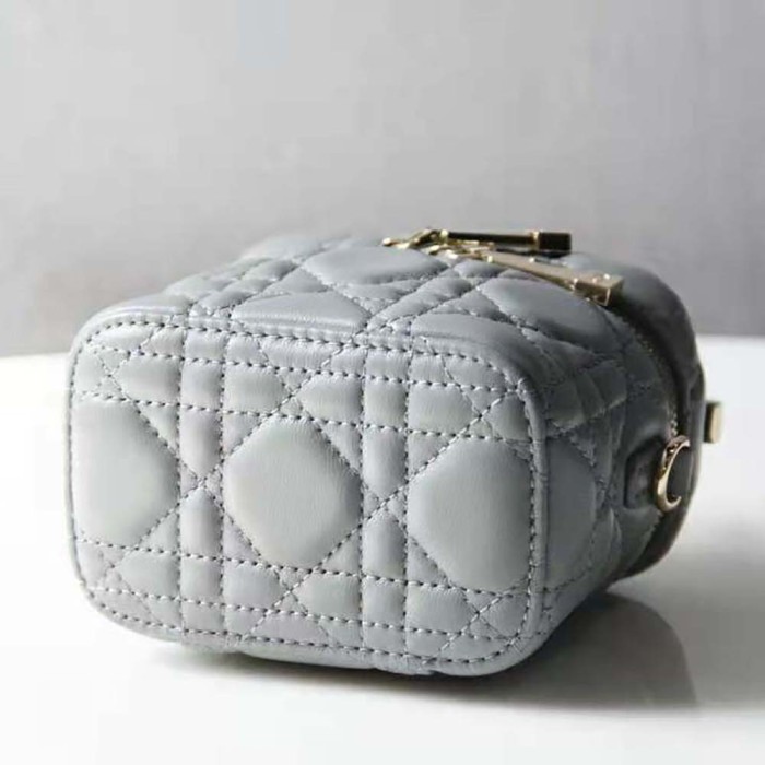 Dior Women Micro Lady Dior Vanity Case Cannage Lambskin-Grey