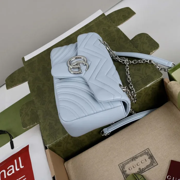 Gucci Women GG Marmont Small Shoulder Bag-Light Blue
