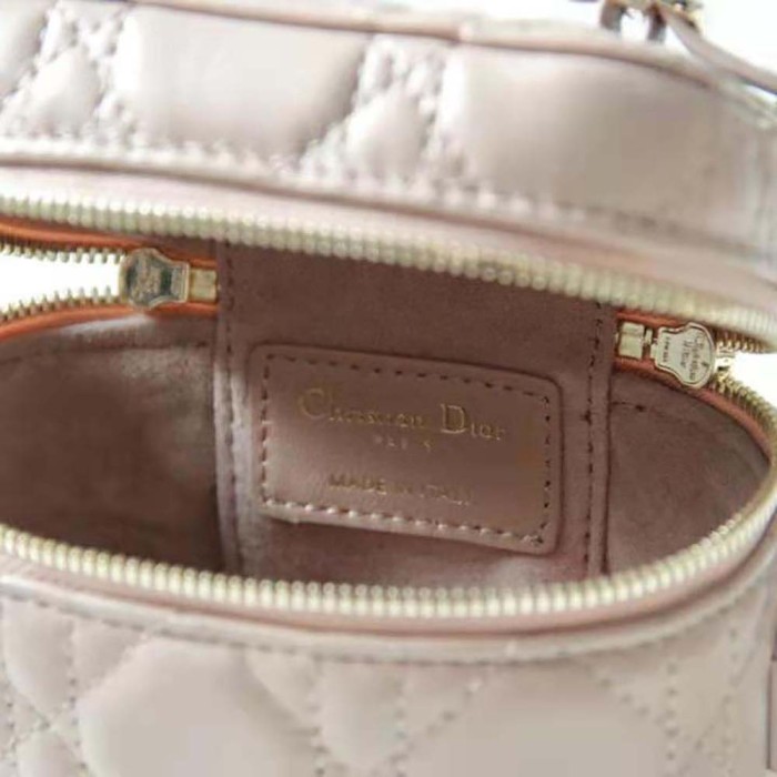 Dior Women Micro Lady Dior Vanity Case Cannage Lambskin-Pink