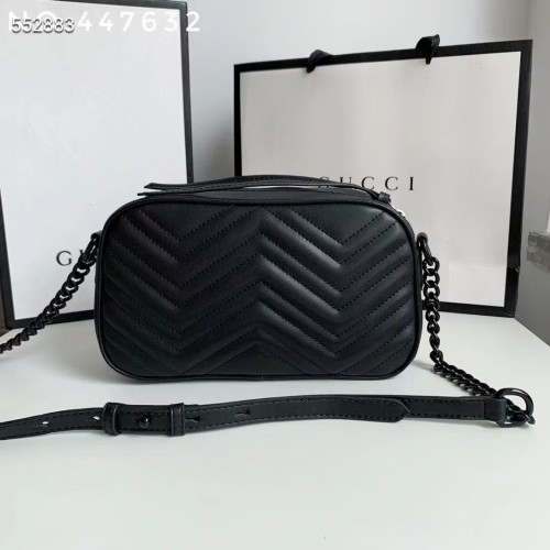 Gucci Women GG Marmont Small Shoulder Bag Black Matelassé Chevron Leather
