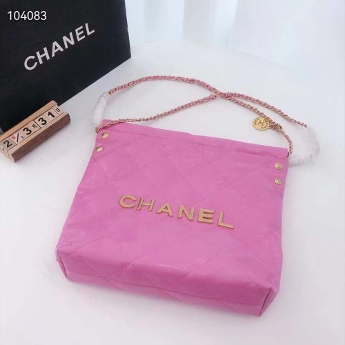 Chanel Women 22 Small Handbag Shiny Calfskin & Gold-Tone Metal Pink