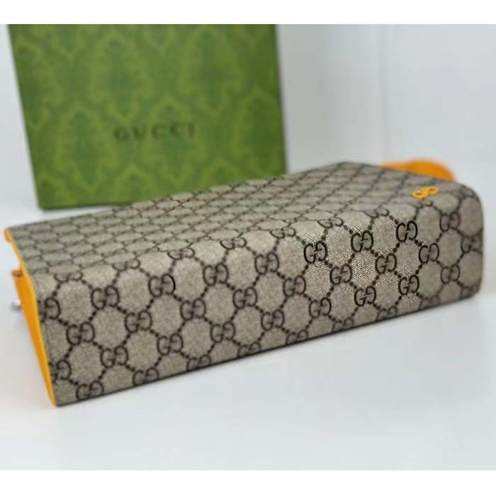 Gucci Unisex Pouch GG Detail Beige Ebony GG Supreme Canvas Yellow Leather Style ‎768255 FACQC 9750