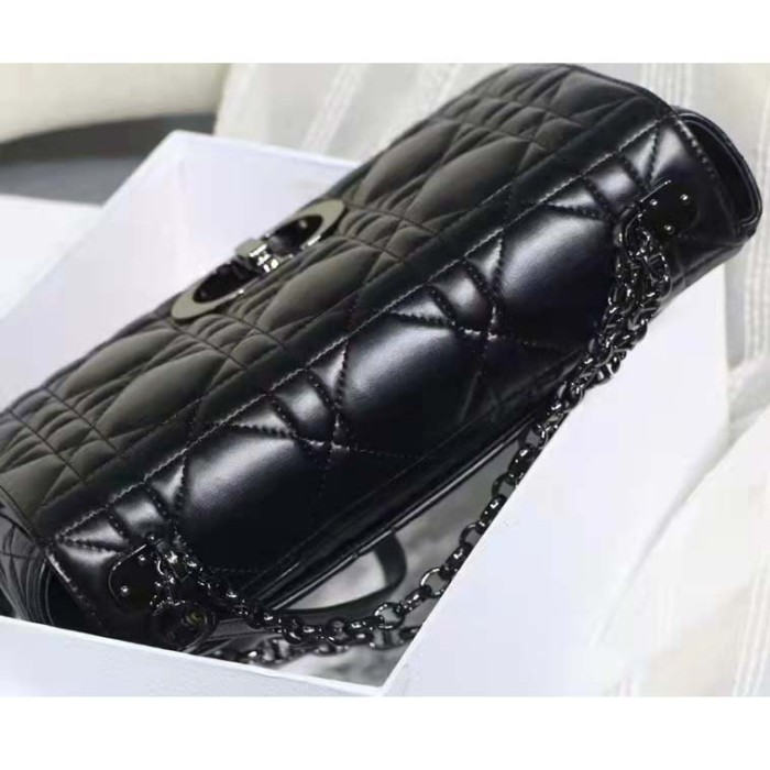 Dior Women CD Large Dior Caro Bag Black Quilted Macrocannage Calfskin
