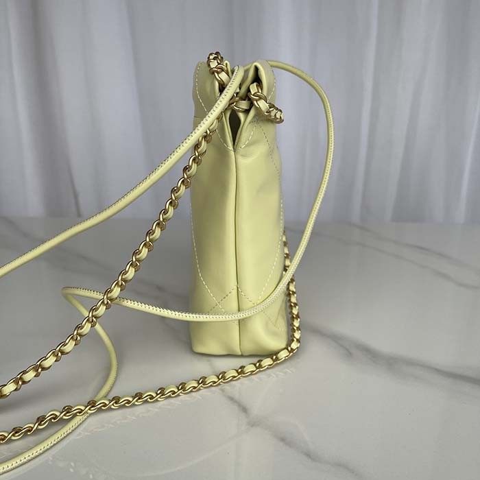 Chanel Women CC 22 Mini Handbag Shiny Calfskin Gold-Tone Metal Yellow