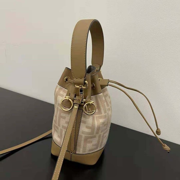 Fendi Women Small Mon Tresor FF Beige Wool Mini-Bag
