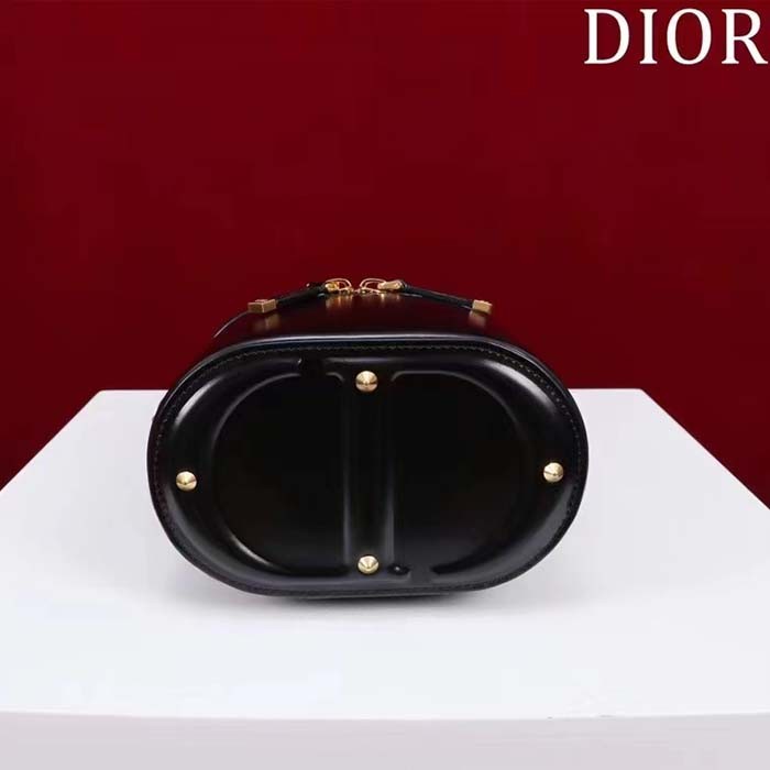 Dior Women Small CD Signature Vanity Case Black Calfskin Embossed Leather Handle