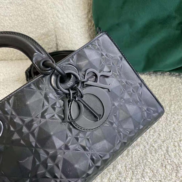 Dior Women Lady D-Joy Bag Black Cannage Calfskin with Diamond Motif
