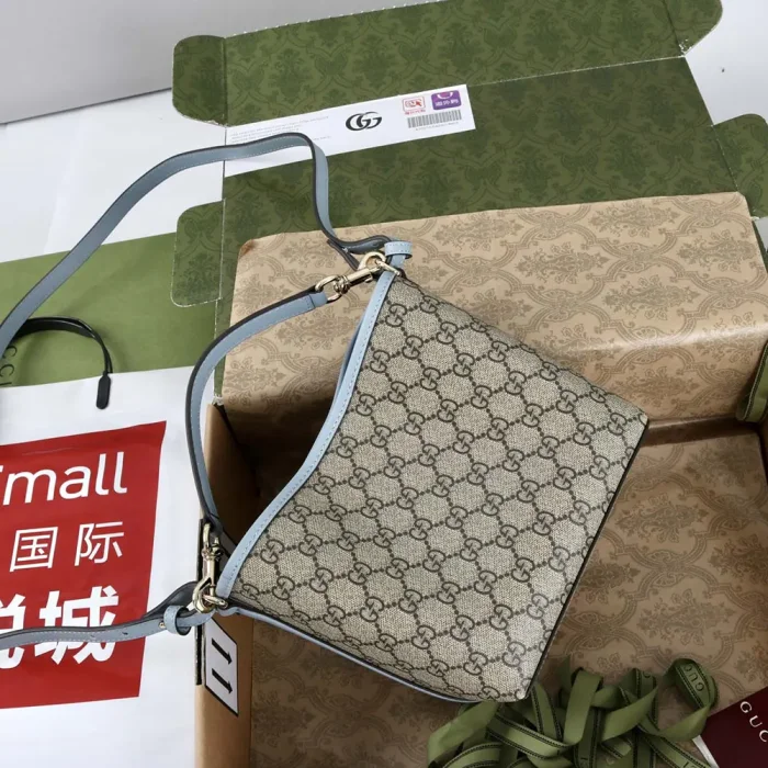 Gucci Women GG Emblem Small Bucket Bag-Light Blue 815118