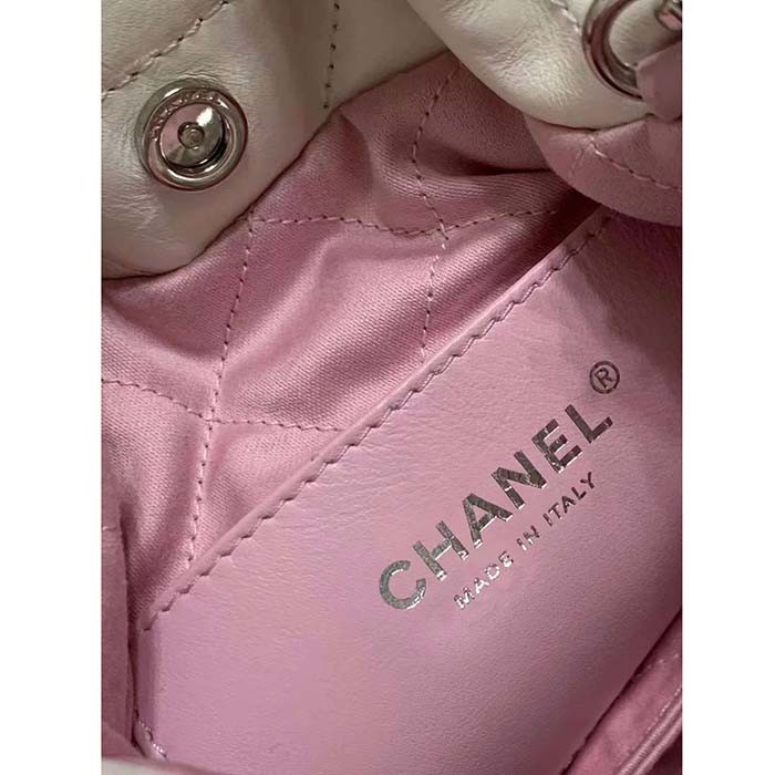 Chanel Women CC 22 Mini Handbag Patent Gradient Calfskin Lacquered Metal White Pink