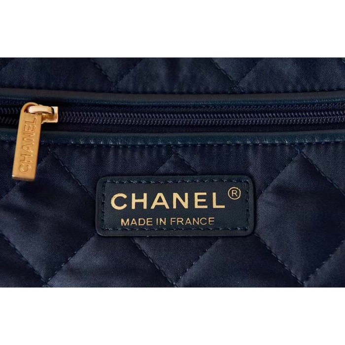 Chanel Women 22 Small Handbag Shiny Calfskin Gold-Tone Metal Navy Blue