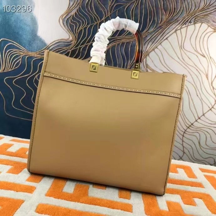 Fendi FF Women Sunshine Medium Beige Leather Elaphe Shopper