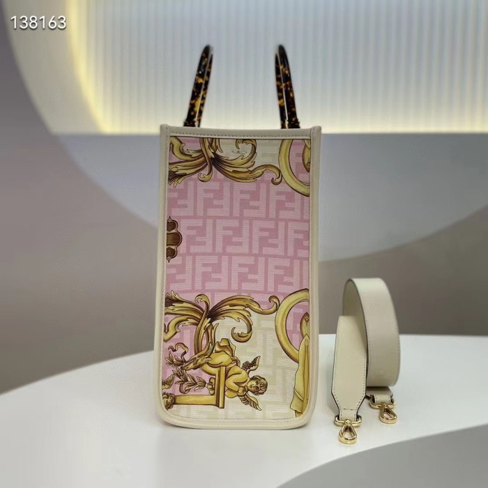 Fendi Women Fendi Sunshine Medium Fendace Printed FF White Leather Shopper