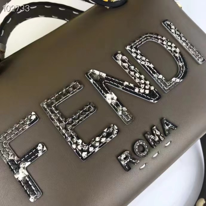 Fendi FF Women By The Way Medium Gray Leather Elaphe Boston Bag