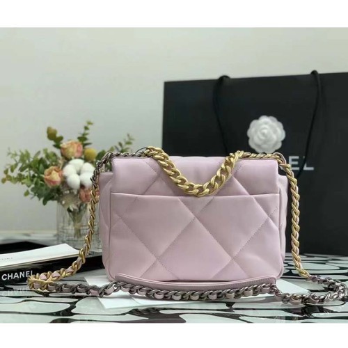Chanel Women Chanel 19 Flap Bag Pink Lambskin Gold Silver-Tone Ruthenium-Finish Metal