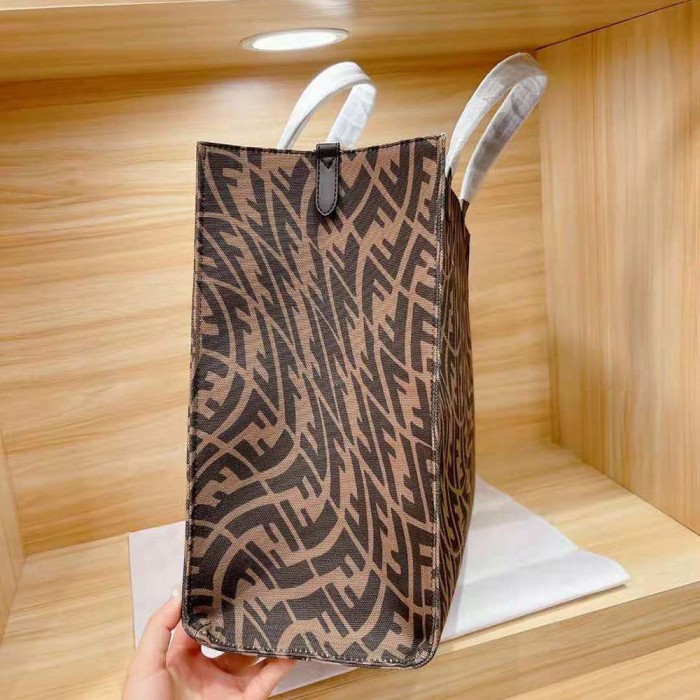 Fendi Unisex Shopper Brown Jacquard FF Vertigo Bag