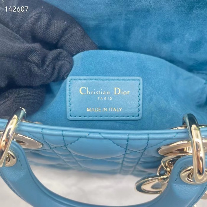 Dior Women CD Medium Lady D-Joy Bag Horizon Blue Cannage Lambskin