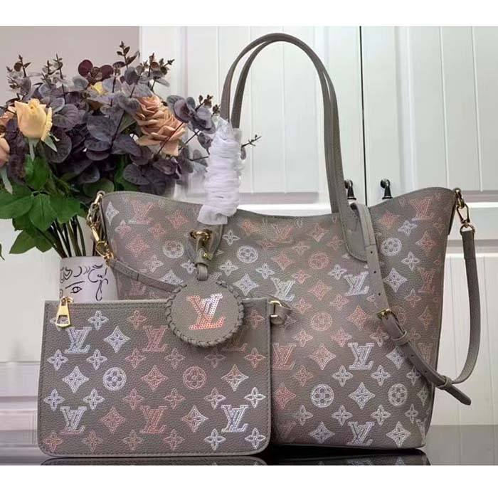 Louis Vuitton LV Unisex Blossom MM Tote Bag Gray Mahina Perforated Calfskin Leather