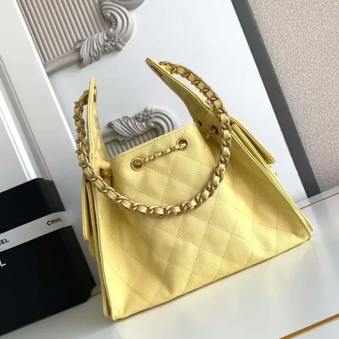 Chanel Women 25 Small Handbag Grained Calfskin Gold Tone Metal-Light Yellow