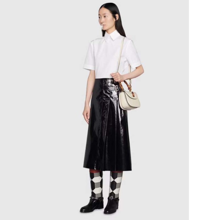 Gucci Women GG Small Top Handle Bag Bamboo White Leather