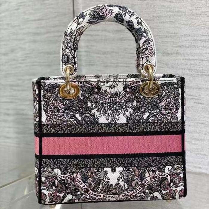 Dior Women CD Medium Lady D-Lite Bag White Pink Butterfly Around The World
