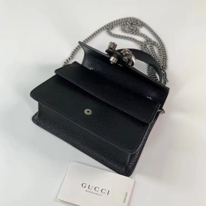 Gucci GG Women Dionysus Mini Top Handle Bag Black Crystal Hardware Tiger Head Closure