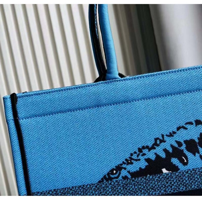 Dior Unisex CD Large Book Tote Blue Pink D-Jungle Pop Embroidery