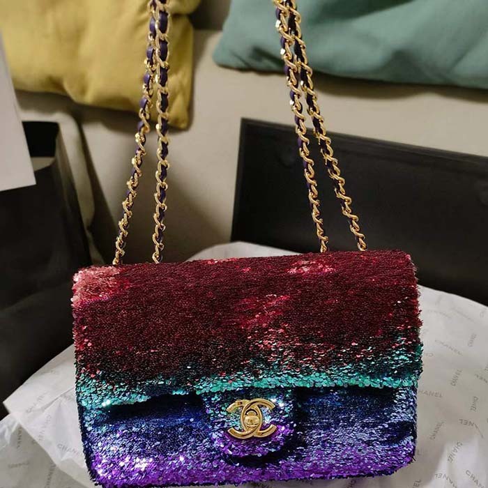 Chanel Women CC Small Flap Bag Gradient Sequins Gold-Tone Metal Multicolor