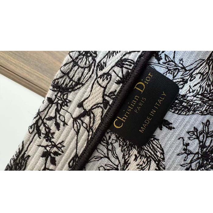 Dior Unisex Large Dior Book Tote White Black Toile De Jouy Soleil Embroidery