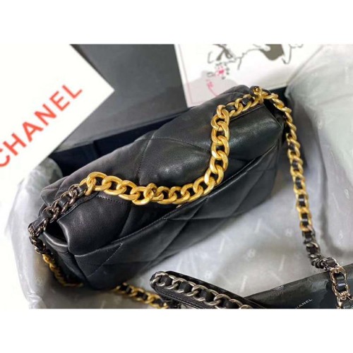 Chanel Women Chanel 19 Flap Bag in Goatskin Leather-Black