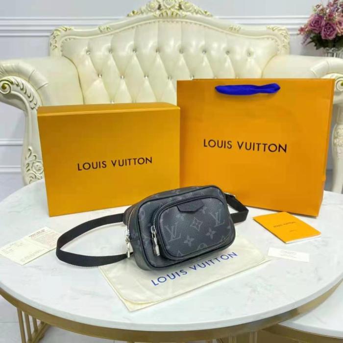 Louis Vuitton LV Men Outdoor Pouch Taigarama Noir Black Coated Canvas Cowhide Leather
