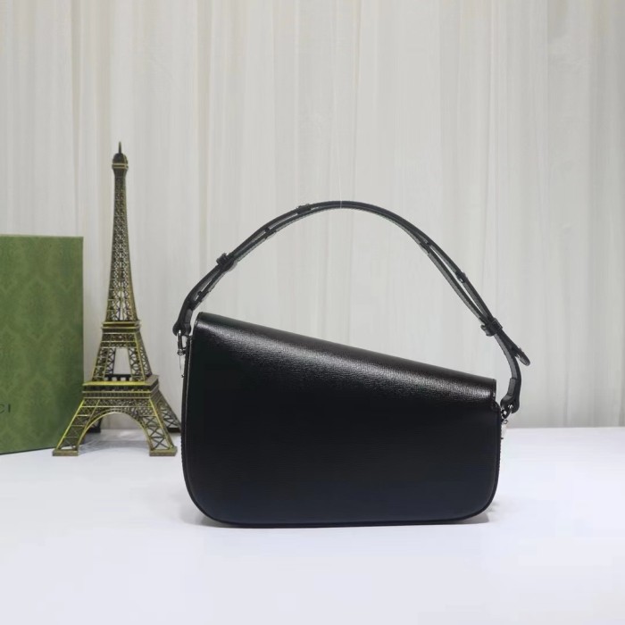 Gucci Women GG Gucci Horsebit 1955 Small Shoulder Bag Black Leather Flap Closure