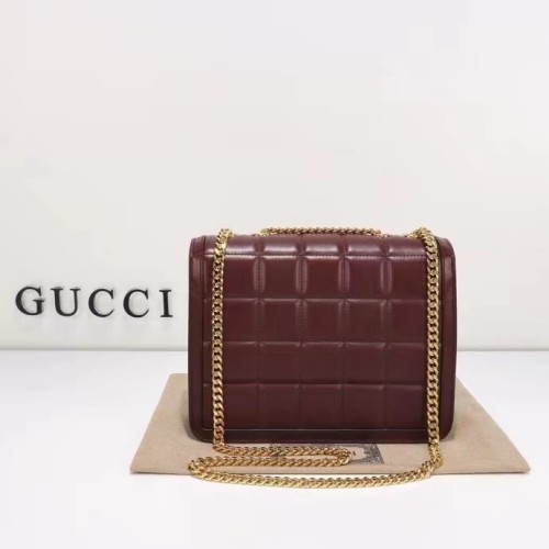 Gucci Women GG Deco Small Shoulder Bag Dark Red Leather Two-Toned Vintage Interlocking G