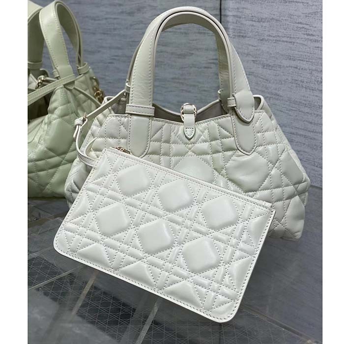 Dior Women CD Small Dior Toujours Bag Latte Macrocannage Calfskin Lock Strap Closures