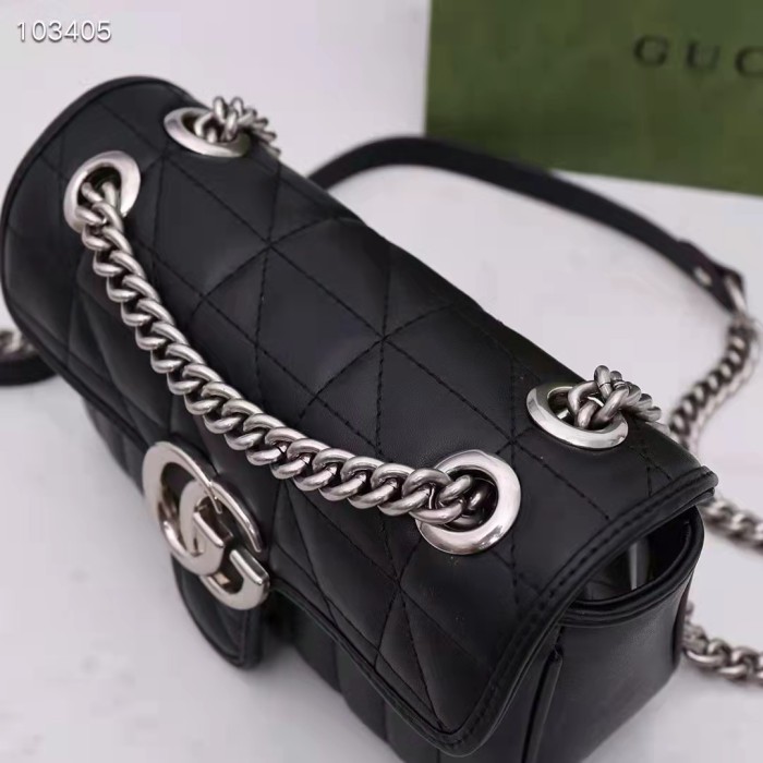 Gucci Women GG Marmont Mini Shoulder Bag Black Double G Matelassé Leather