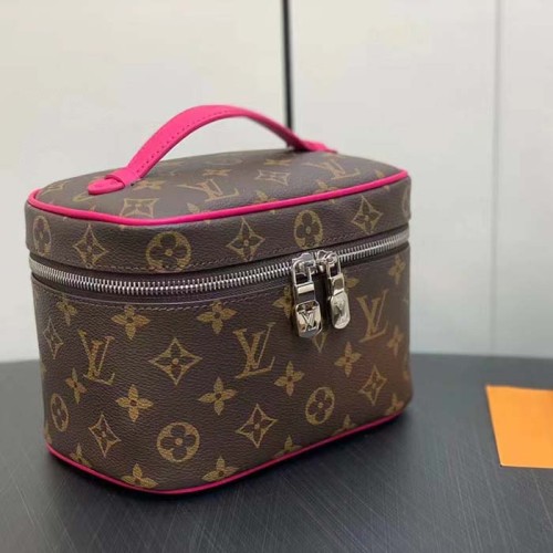 Louis Vuitton LV Unisex Nice Mini Toiletry Pouch Rose Pink Monogram Macassar Coated Canvas Cowhide Leather