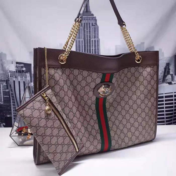 Gucci Women Exclusive Rajah GG Tote in Beige/Ebony GG Supreme Canvas
