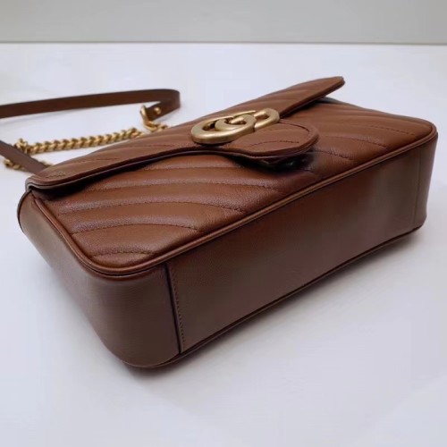 Gucci Women GG Marmont Small Matelassé Shoulder Bag Brown Leather