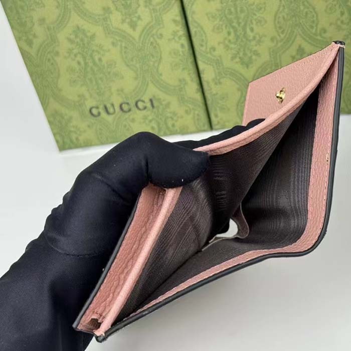 Gucci Unisex GG Marmont Card Case Wallet Double G Beige Ebony GG Supreme Canvas Pink Leather Style ‎658610 17WAG 5788