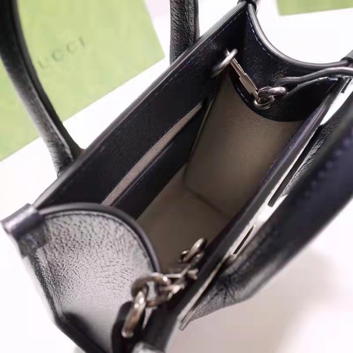 Gucci Unisex Mini Tote Bag Interlocking G Beige Blue GG Supreme Canvas